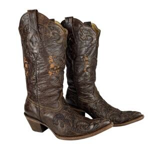 Corral Women's Lizard Inlay Brown Western Boots Size 8